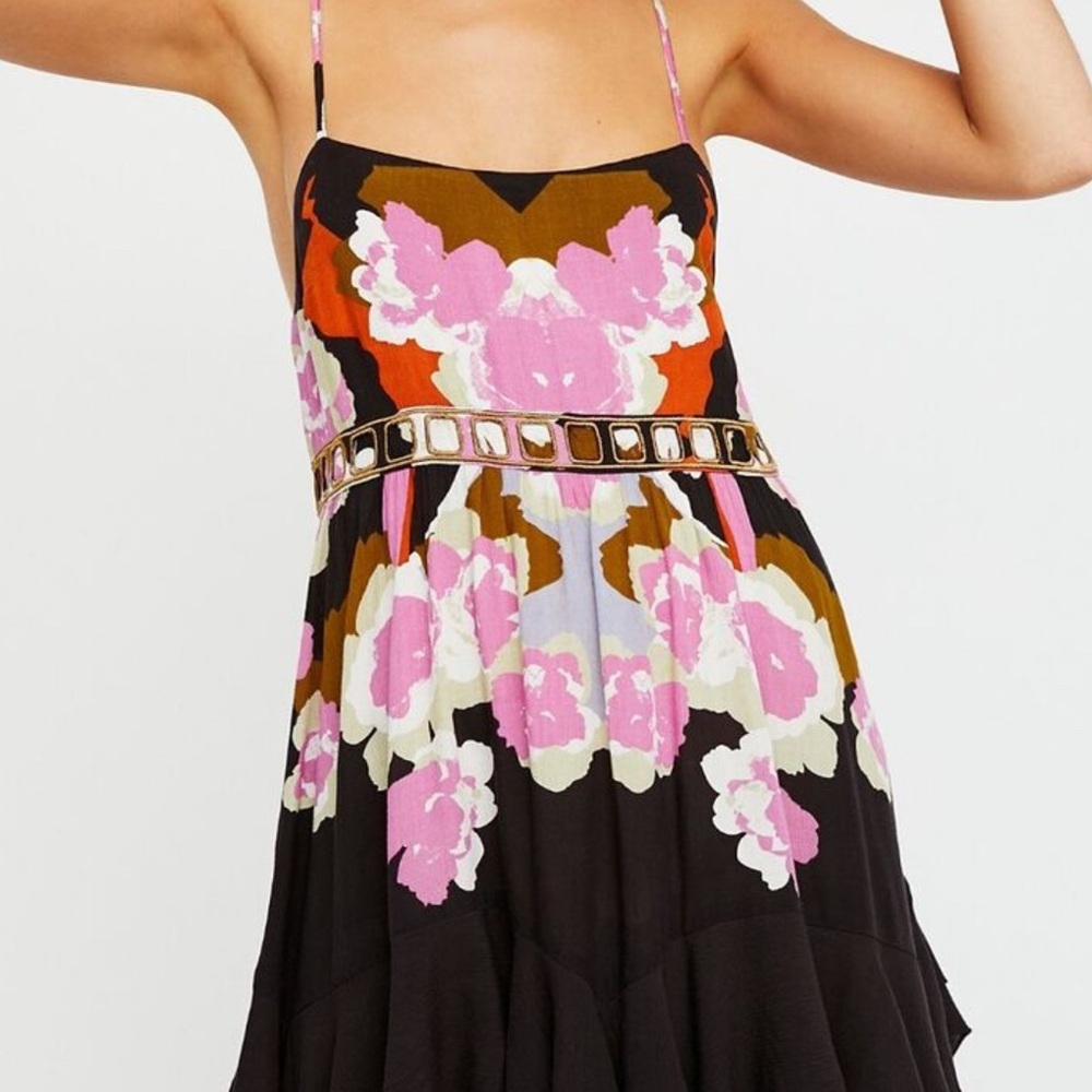 Free People Dress with Pink and Black Floral Design